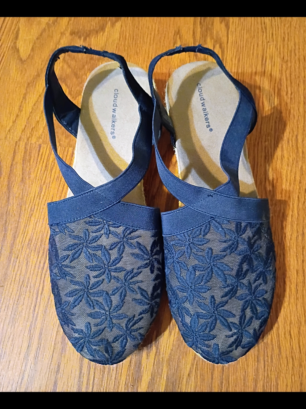cloudwalkers Navy Floral Mesh Slingback Sandals